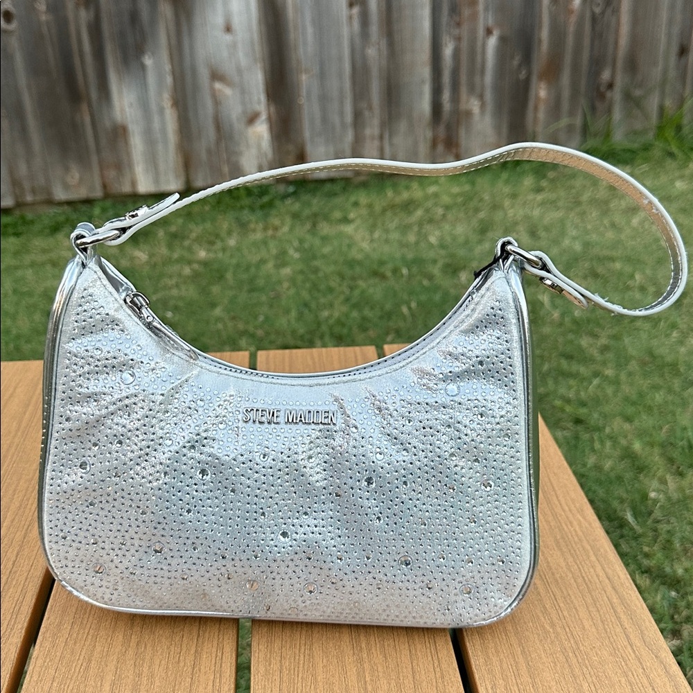 Steve Madden Metallic Silver Handbag with Rhinestones NWT - Picture 8 of 9